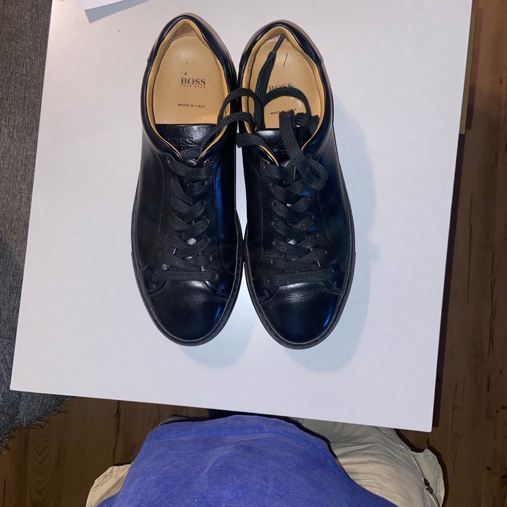 Boss Black Leather Low-Top Lace-Up Sneakers